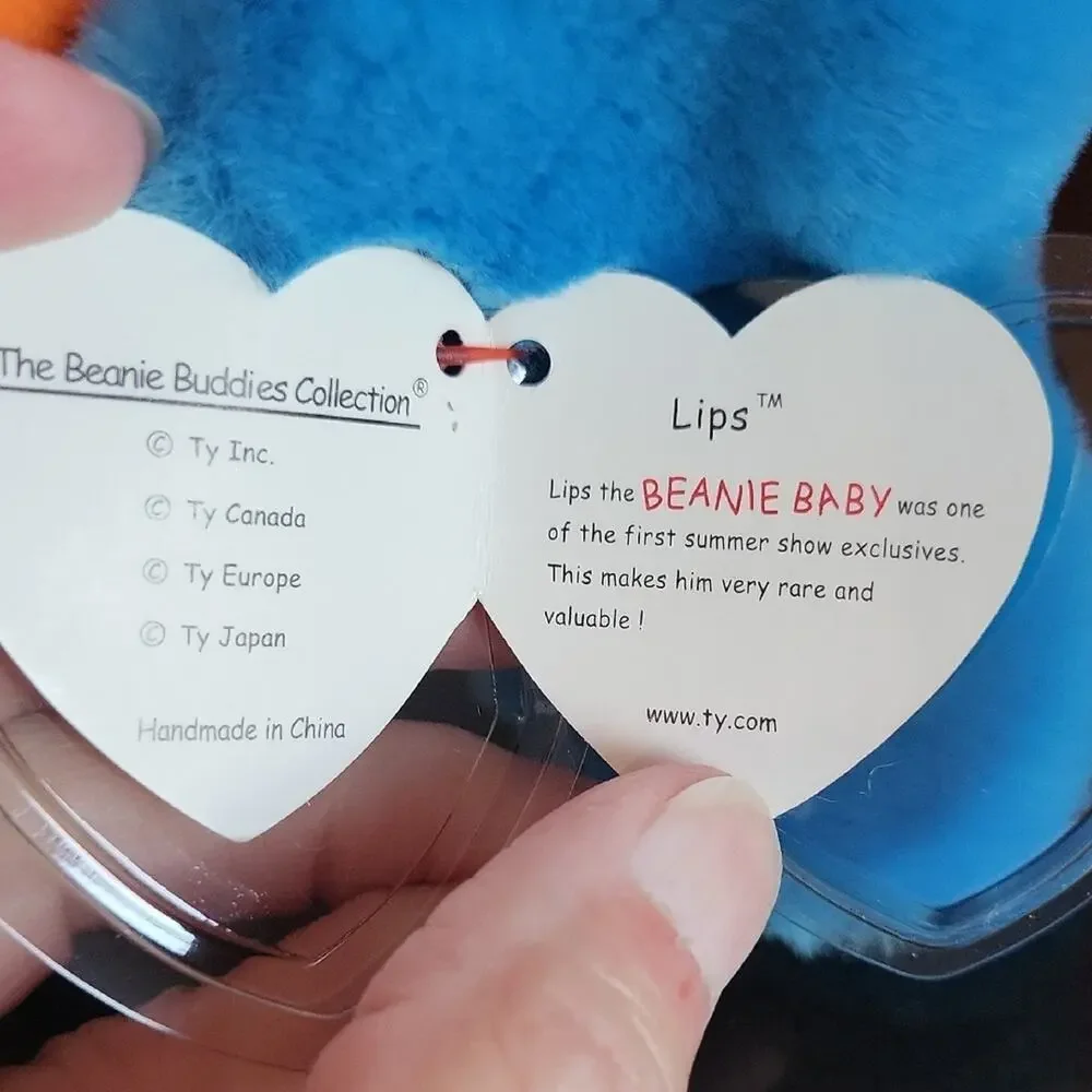 Ty Beanie Baby Lips Vibrant Plush Fish with Blue and Orange